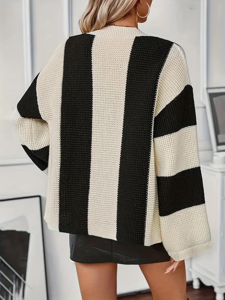 2026 European and American Plus-Size Women's Clothing Autumn and Winter High-End Elegant Casual Fashion Color-Blocking Sexy Cardigan Knitwear for Women