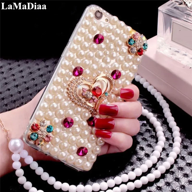 

Luxury Bling Rhinestone Pearl Love Heart Soft Phone Case Cover for Xiaomi, Redmi 8A, 9A, 9C, 10X Pro, Note 8T, 9T, 8, 9, 10 Pro