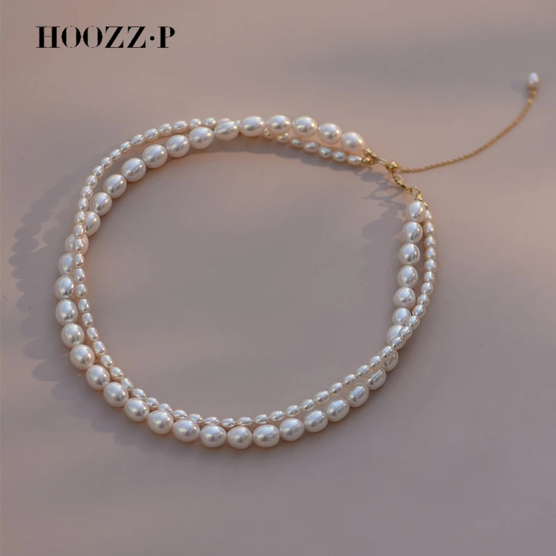 Luxury Pearl Necklace Natural Freshwater Pearls Multilayer 2 Rows Rice Shape Choker For Wedding Women Wholesale Jewelry Sets New