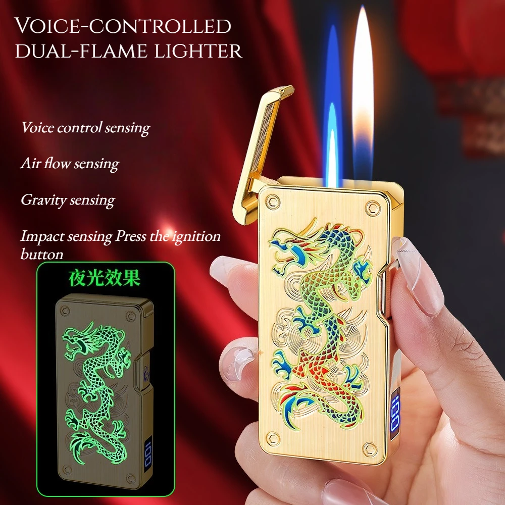 Voice-controlled Dual-flame Lighter Intelligent Sensing Fashionable and High-end Men's Business Gift Lighters with Gift Box