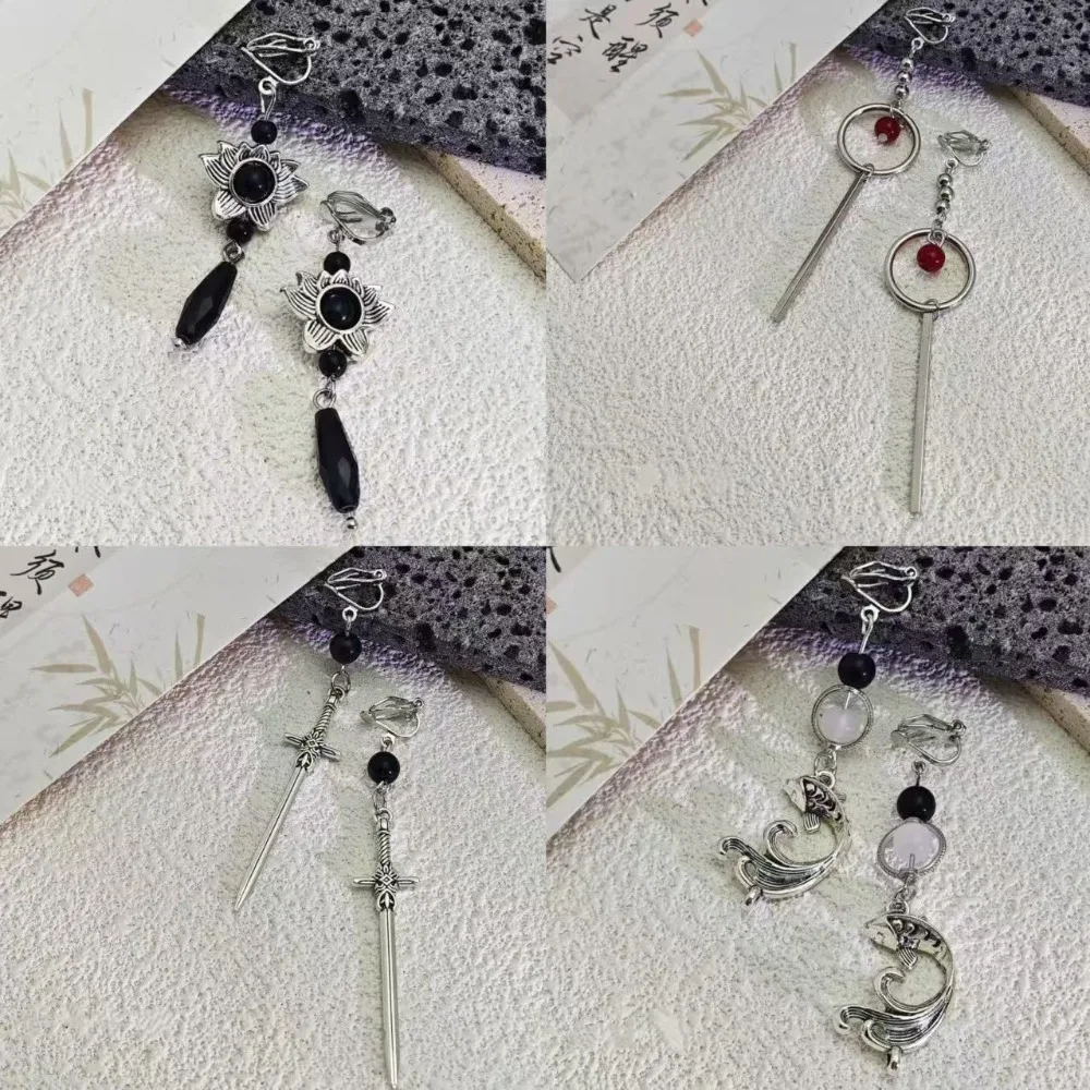 New Fashion Gothic Clip Earrings for Women Retro Sexual Frigidity Style Long Tassel Jewelry Sword Shaped Creative Punk Gift 2025