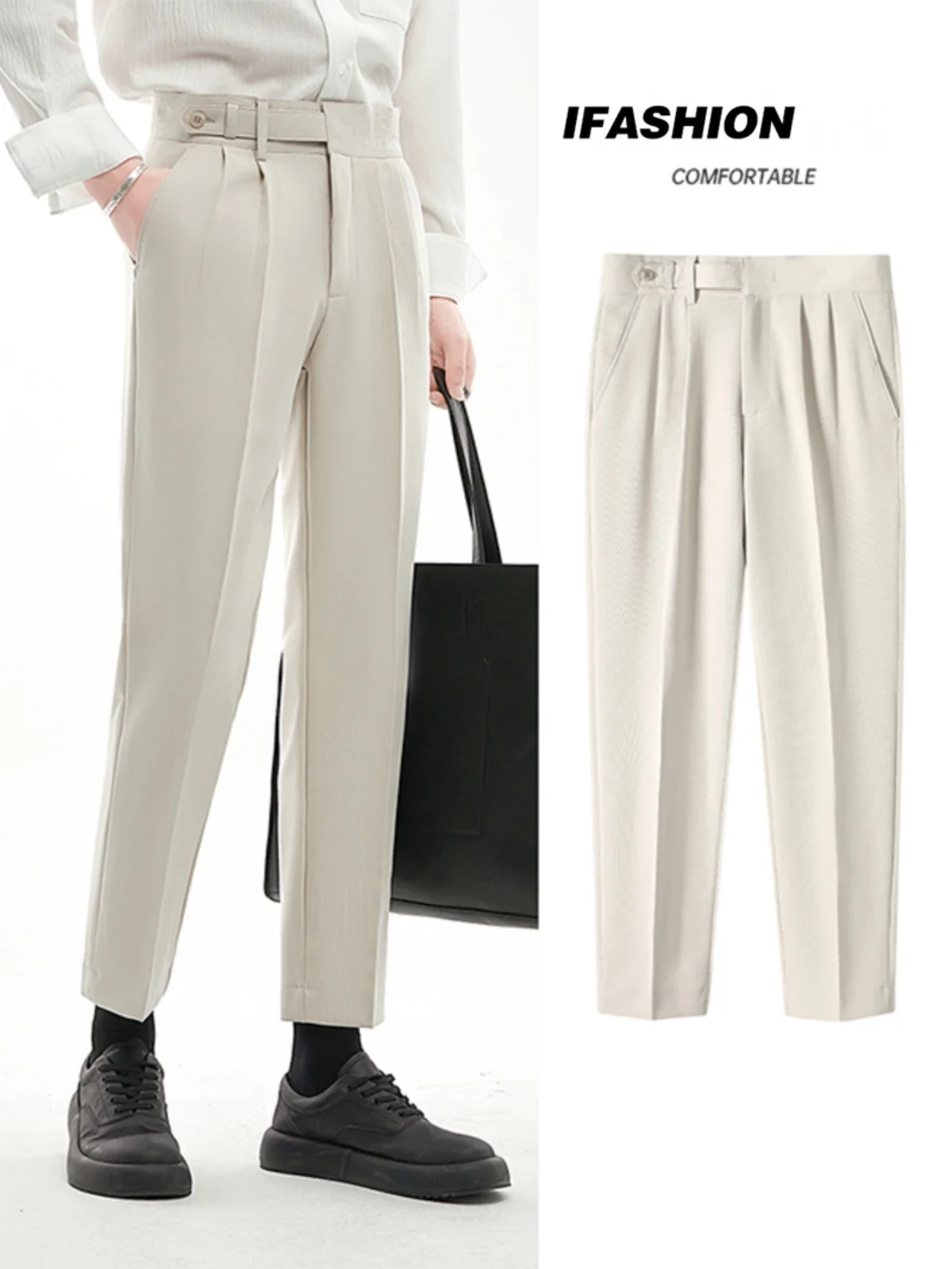 

Casual Men's Pants Anti-Wrinkle Busin Casual High Waist Straight Leg Nine-Tenths Faionable Vintage Naples Commute