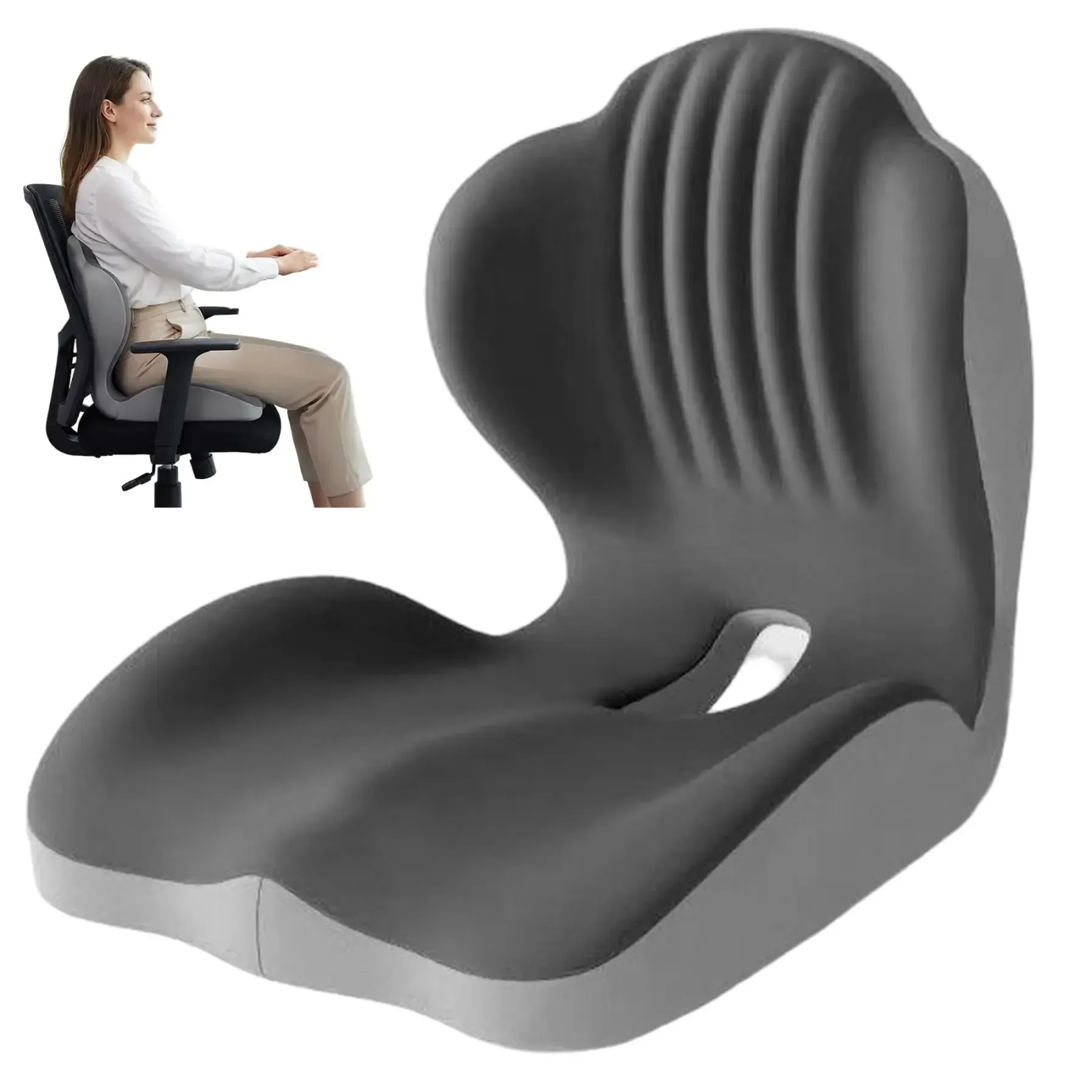 Ergonomic Seat Cushion High-Density Memory Foam for Back Pain Relief with Lumbar Support Breathable Non-Slip Office Chair Pad