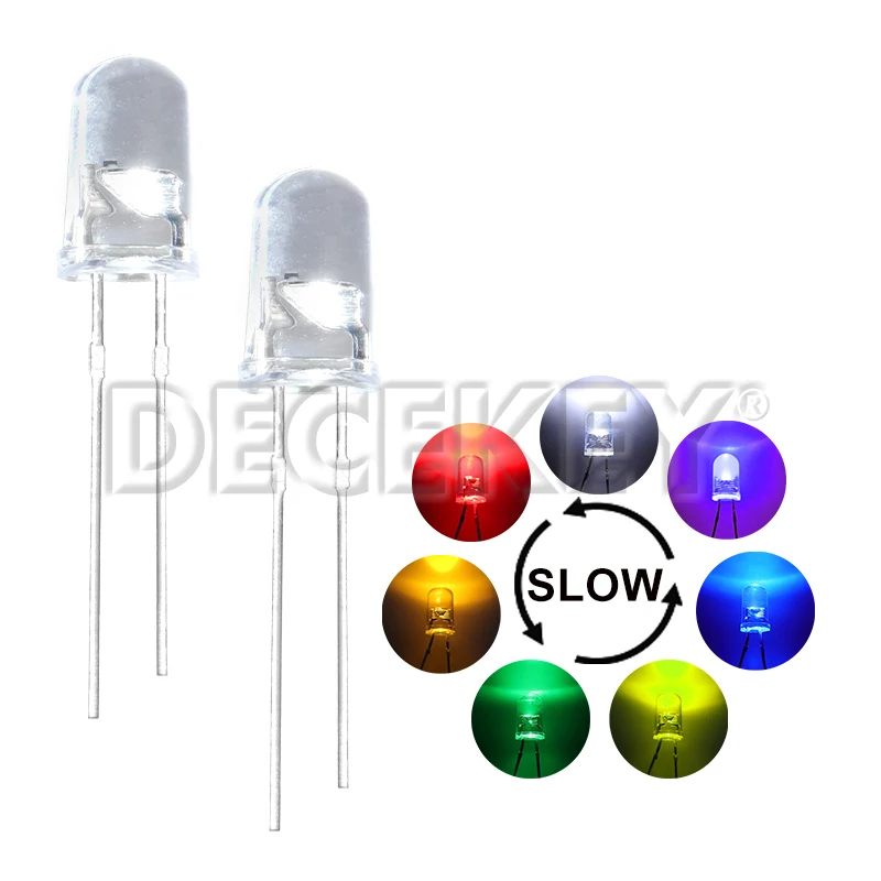 50pcs 5mm Multicolor Slow/Fast Flashing LED Diode Blinking Light Emitting Diodes 2 Pins Clear Round Lens Electronic Components