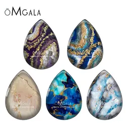 Art Blue Green and Yellow Color Marble Patterns 13x18/18x25mm Photo Glass Cabochon Flat Back For DIY Jewelry Making Findings