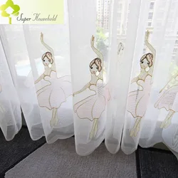 Sweet Ballet Girls Princess Curtains for Children's Bedroom Love Pattern Sheer Curtain Mesh Fabric Voile Tulle Drape