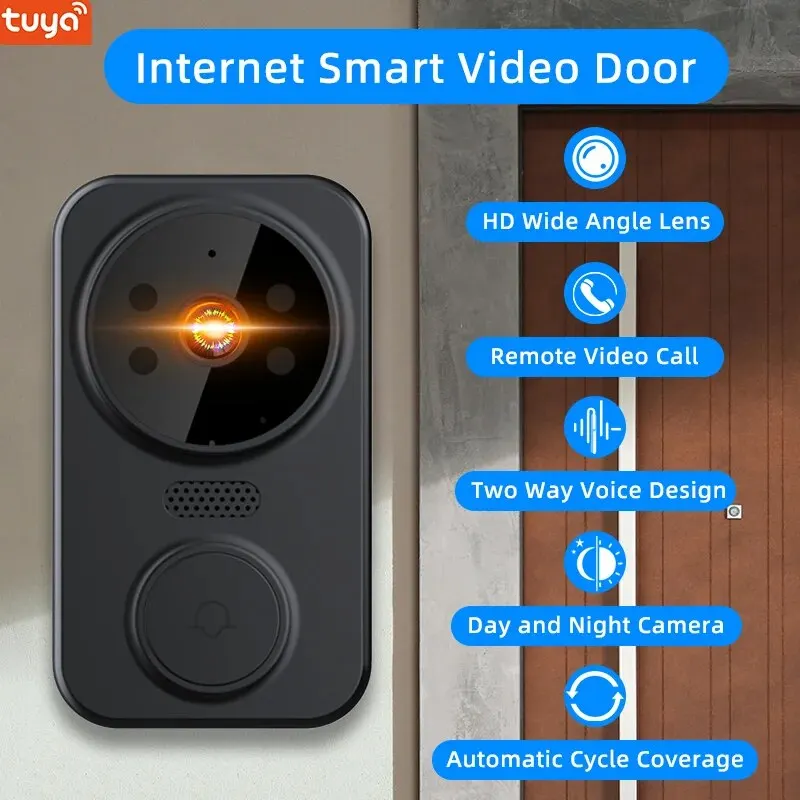 Sonnette vidéo Tuya WiFi pour maison intelligente, sonnette de porte sans fil, batterie aste, caméra HD extérieure, sonnette visuelle, 2.4 mesurz