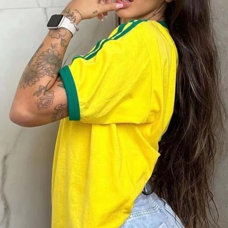 2000s Fashion BRAZIL Letter Gothic Graphic T Shirts Couples Street Graphic Y2k Short Sleeved Tees Chic Clothes Family Matching