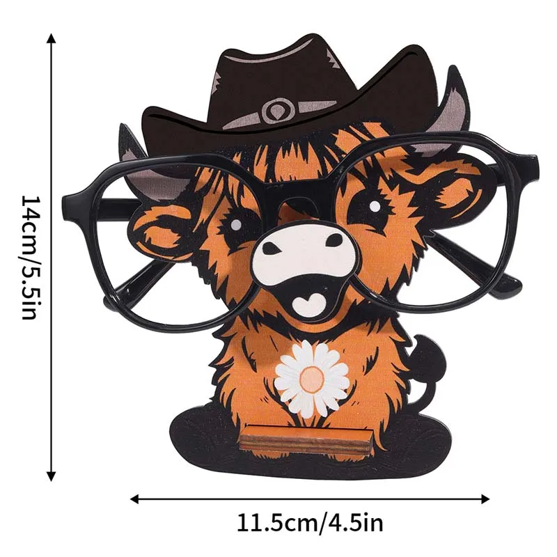 3D Cowboy Eyeglasses Storage Holders Cute Cartoon Cow Glasses Storage Racks Detachable Wooden Glasses Holder Display Standing