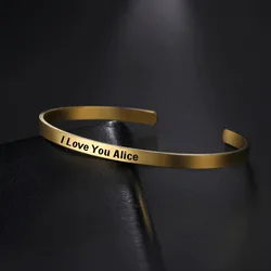 Name Bangle Personalized Bracelet Custom Gift for Men Woman Cuff Family Couple Father Mother Gold Color Stainless Steel Jewelry