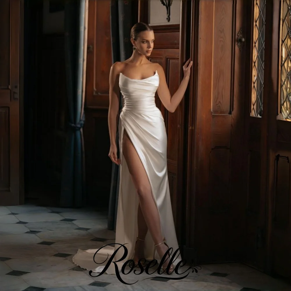 ROSELLE Strapless Sleeveless High Side Slit Mermaid Wedding Dress Open Back Train 2026 Bridal Gown Customized свадебное платьеl