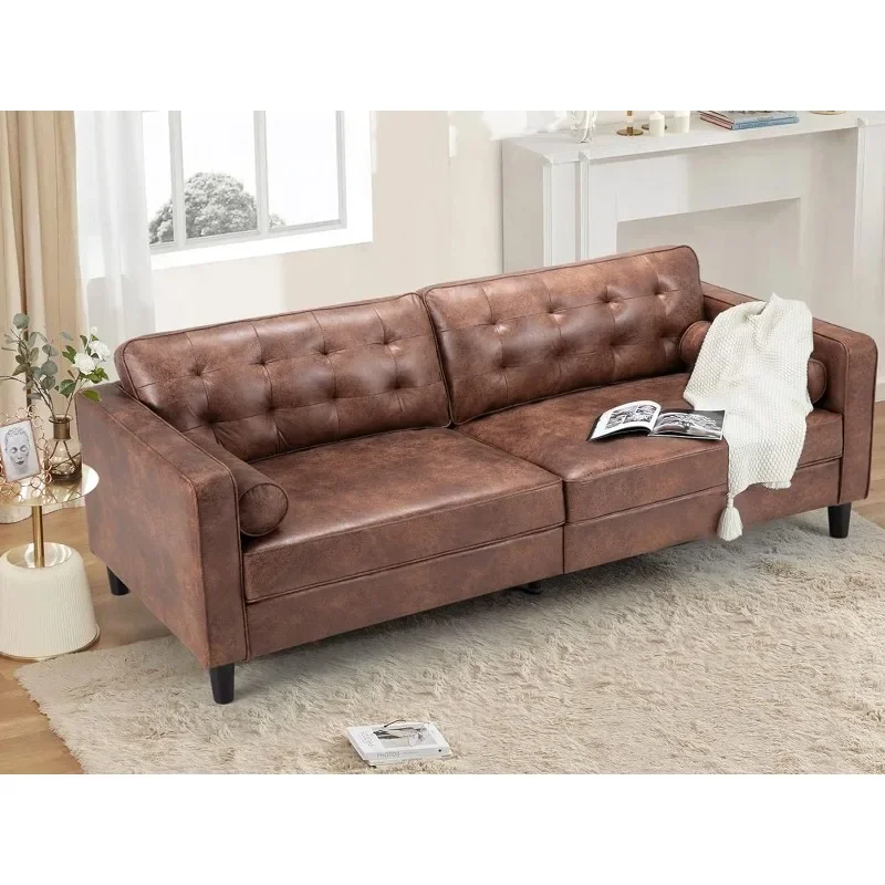 ZHENXIANG Tufted Synthetic Suede Fabric Modern Couch with 2 Bolster Pillows Sofas Couches  Home Furniture