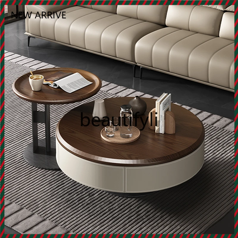 

Light luxury high-end living room 2024 new living room home Italian minimalist round small coffee table G1218