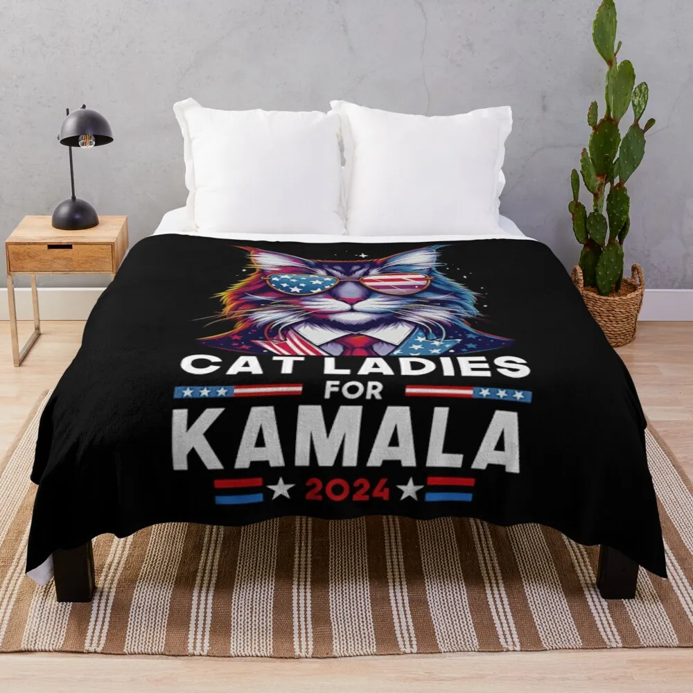 Cat Ladies for Kamala Funny Cat 2024 President Kamala Harris Throw Blanket Hairy Beautifuls Blankets