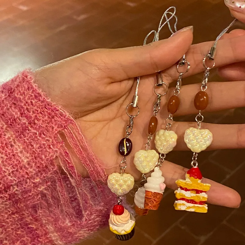 Kawaii Cartoon Cake Dessert Phone Charm Korean Fashion Creative Design Camera Lanyard Sweet Scrapbook Pendant Student Supplies