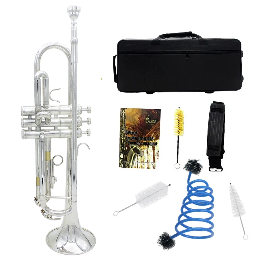 Golden Trumpet Bb B Flat Professional Brass Instrument Large Diameter Horn With Box & Mouthpiece Musical Instrument Accessories