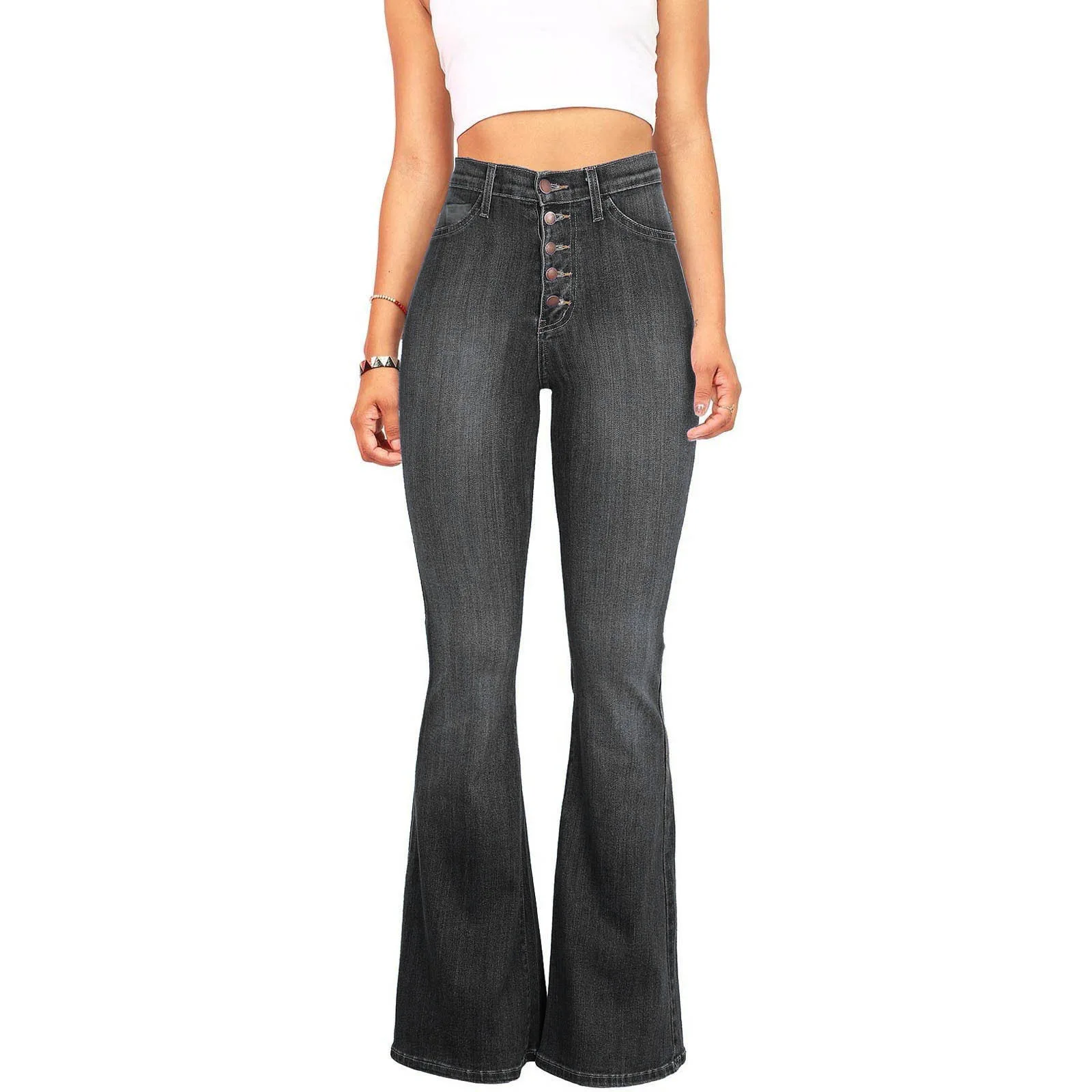 Jeans Flared Pants Women Vintage Denim Boot Cut High Waist Stretch Washed Distressed Streetwear Floor Length Trousers 2026