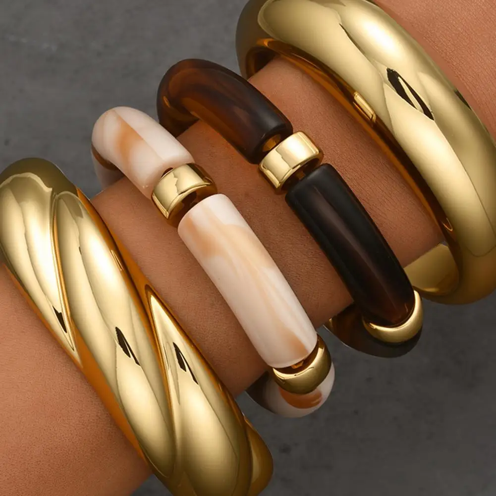 Vintage Inspired Jewelry 4pcs Adjustable Women Bracelets Set High-polishing Metal Layered Bangles Wear-resistant Stackable Wrist