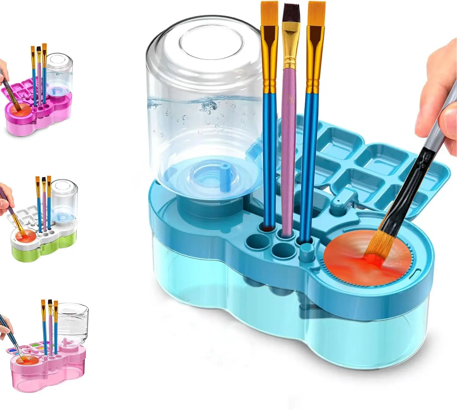 Paint Brush Rinse Cup Holder Water Cycle System Paint Brush Cleaner With Paint Palette Automatic Washing Tool Cleaning Bucket