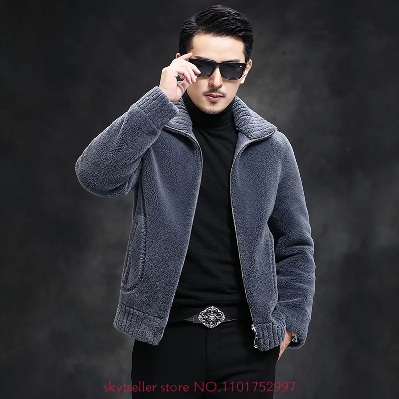 2022 Men's Autumn Winter New Short Genuine Lamb Fur Coats Male Stand Collar Thick Outerwear Men Sheep Shearing Jackets N15