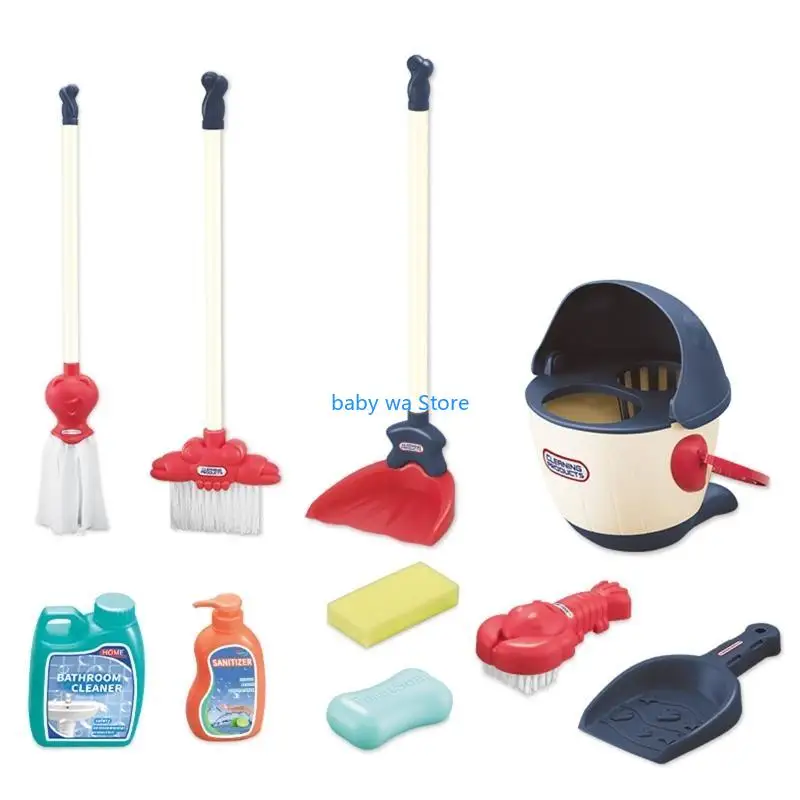 

Kids Cleaning Set Toddler Broom Baby Mop Dustpan Towing Bucket Soap Playset 4XBD