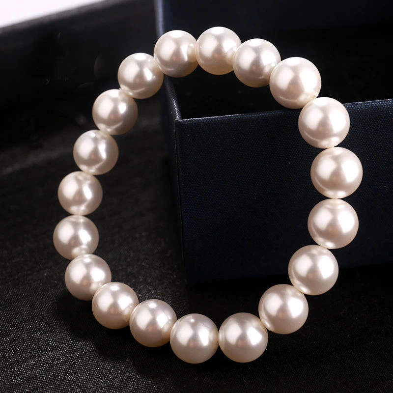 Classic Elegant Elastic White Pearl Bracelet For Women Men Wedding Banquet Stretch Bracelets 6-12mm Beads Handmade Jewelry Gift