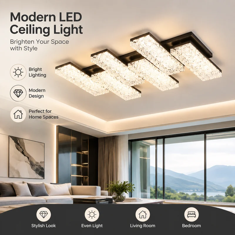 Ceiling Light Modern Minimalist Luxe Crystal LED Flush-Mount Piano Design Steel Fixture for Bedroom Living Room Decor 2026 Lamp