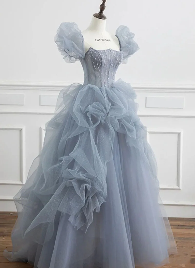 Luxurious Women's Blue Evening Dresses French-style Prom Dressesdding Dress For An Escaped Princess