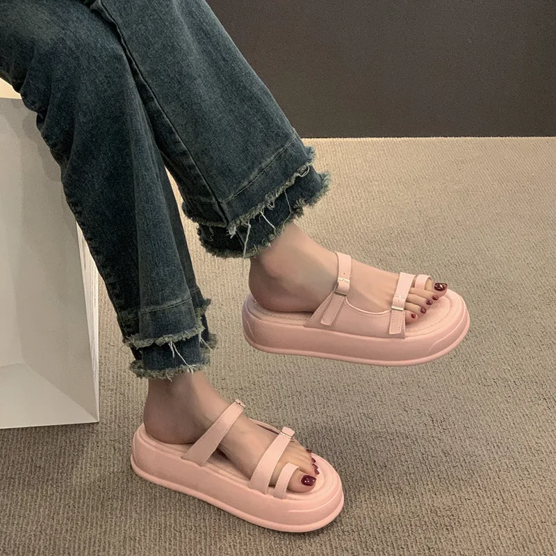 Designer Women Platform Slippers Mid Heels Sandals Summer Casual Chunky Shoes 2024 New Fad Pumps Thick Women Slides Flip-flops