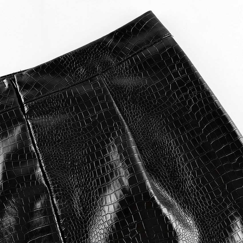Linad Street Chic Black PU Mid Calf Skirts Women Vintage Slim High Waist Split Skirts 2026 Fashion Zipper Straight Skirt Female