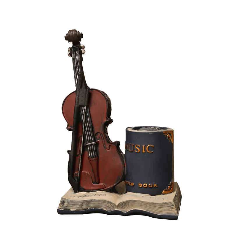 

Retro Desktop Ornament, Saxophone Violin Book Decoration, Resin Pen Holder Ornament, Living Room Study