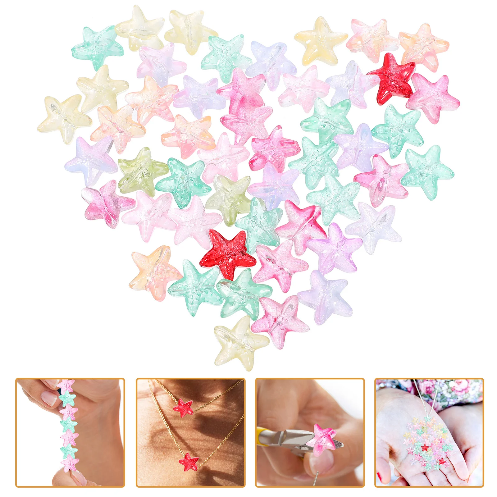 

100Pcs DIY Star Shape Small Glass Spacer Beads Craft Supplies Bracelet Necklace Jewelry Loose Beads DIY Materials
