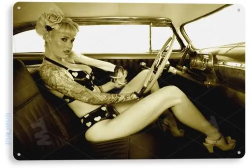 TIN SIGN Riding Low Hot Rod Auto Garage Shop Cave Pin-up Girl A164-Aluminum