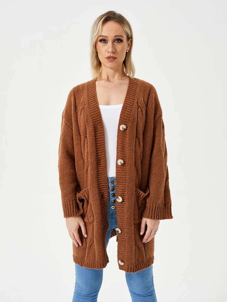 Long Cardigan for Women 2024 Winter Clothes Knitted Fluffy Long Sleeve Sweater Coat korean Style Warm Cardigan Oversized