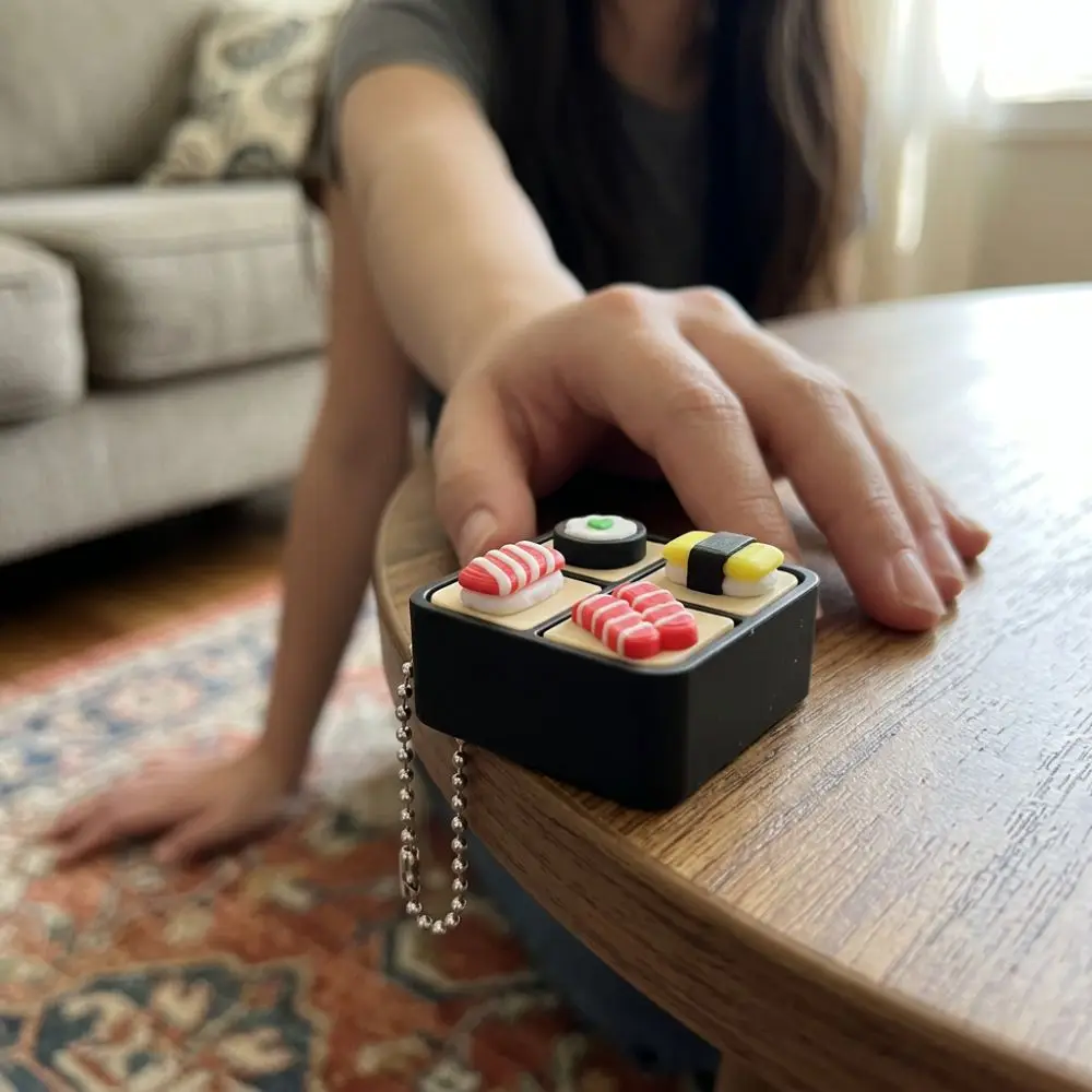 3D Printed Sushi Box Fidget Clicker Keychain Japanese Food Style Crisp Click Fake Sushi Fidget Charm Plastic Mechanical Switch