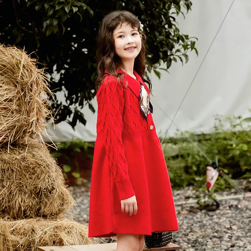 

Kawaii модное платье-пуловер для девочек, студенческое весенне-осеннее повседневное трикотажное платье с героями мультфильмов, топы с длинными рукавами, юбка, детская одежда