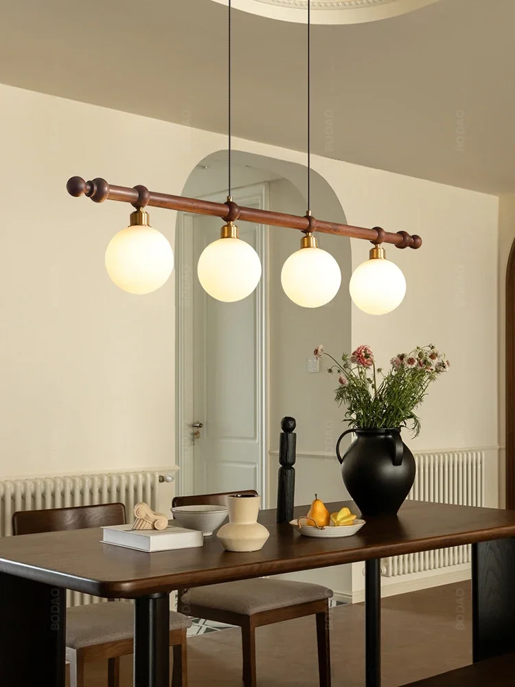 One-word long walnut solid wood American retro high-end bar table chandelier