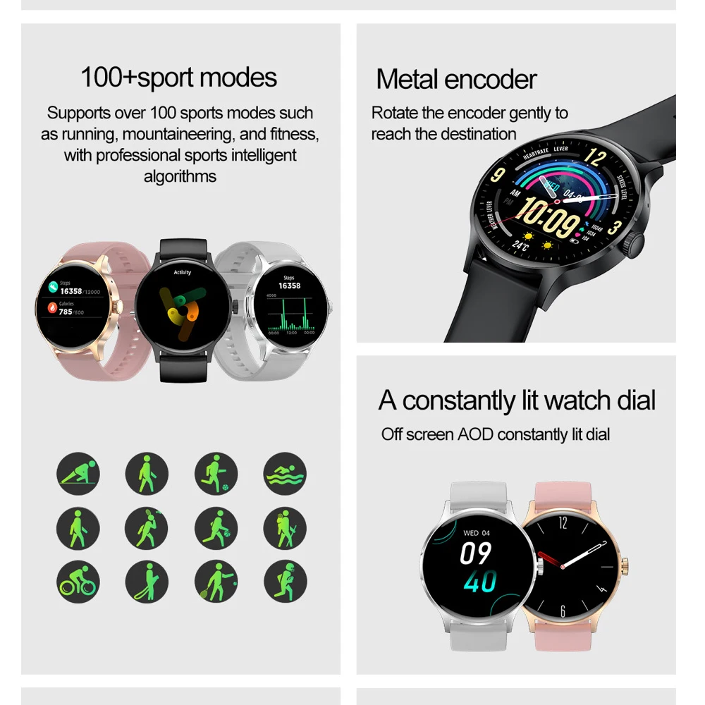 1.43 "AMOLED شاشة الرجال النساء الرياضة اللياقة البدنية بلوتوث دعوة Smartwatch معدل ضربات القلب الأكسجين في الدم الموسيقى الطقس ساعة ذكية جديدة