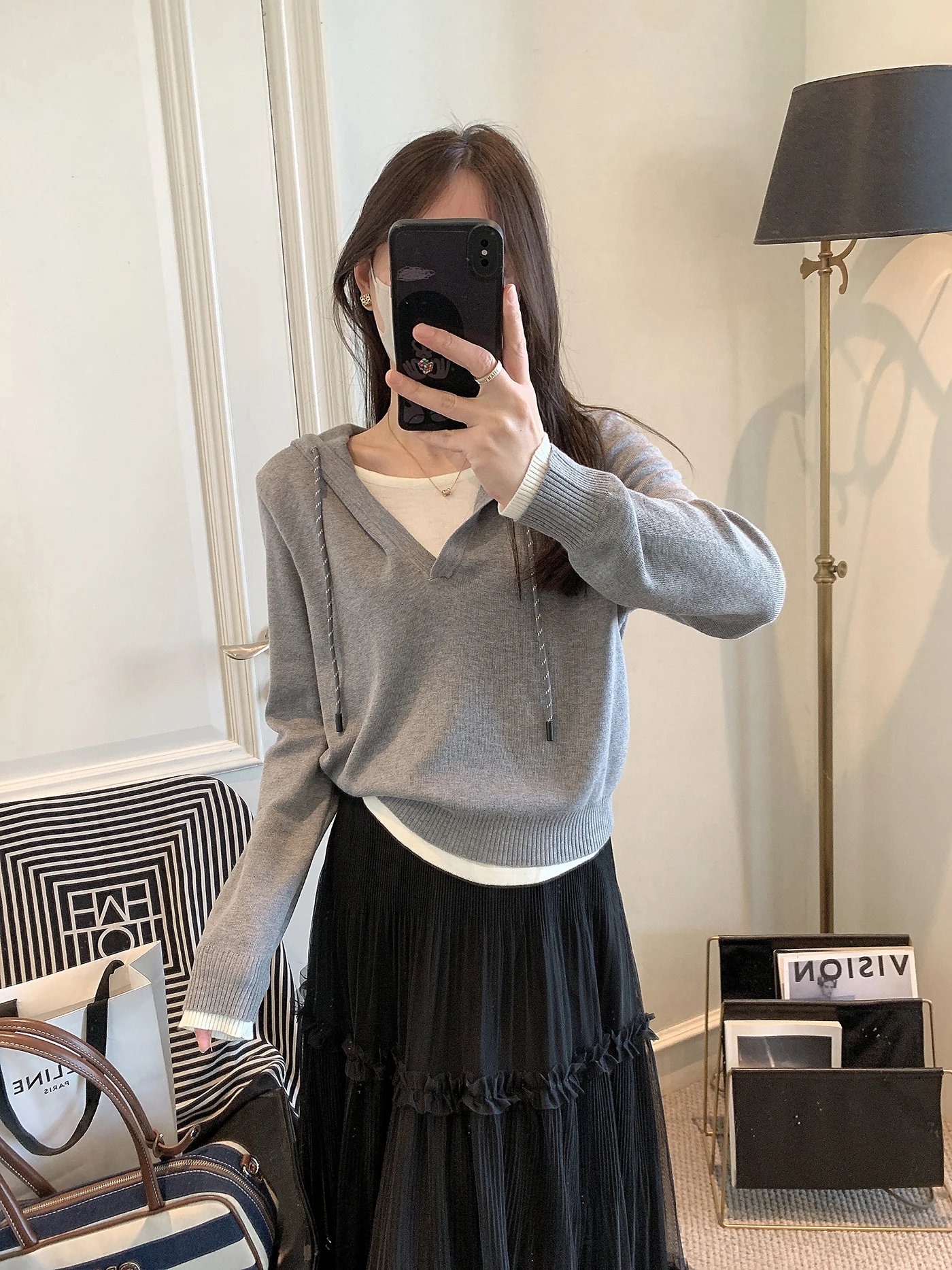 

Женская вязаная шерстяная шапка-бини с капюшоном и длинными рукавами, тонкая, в корейском стиле, весна 2026, новинка