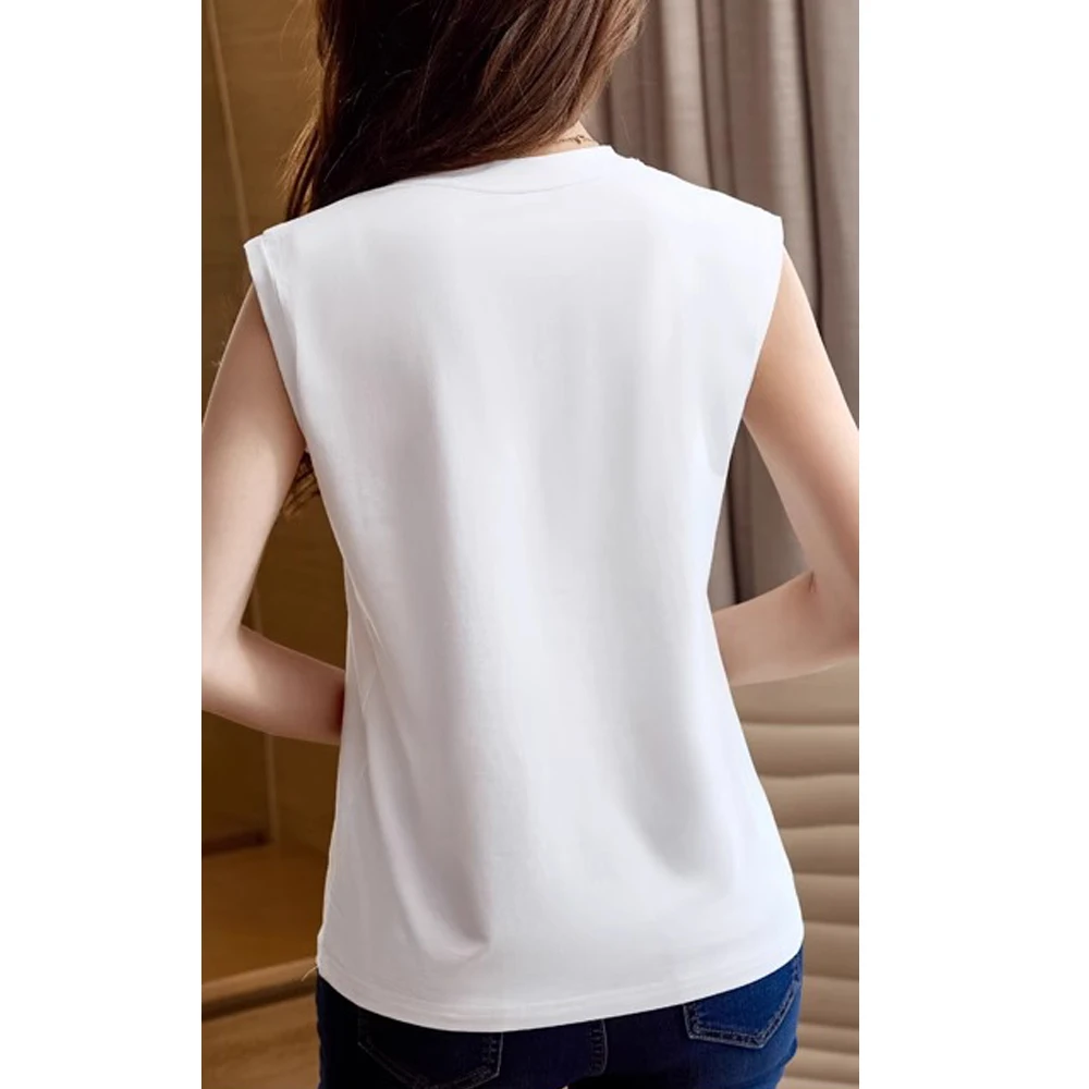Korean version purple pure cotton vest women's summer new high-end fashion casual loose sleeveless V-neck plus size top