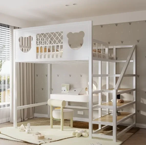 #Iron Loft Bed Elevated Upper Double-layer High And Low Apartment Multifunctional Bunk Bed