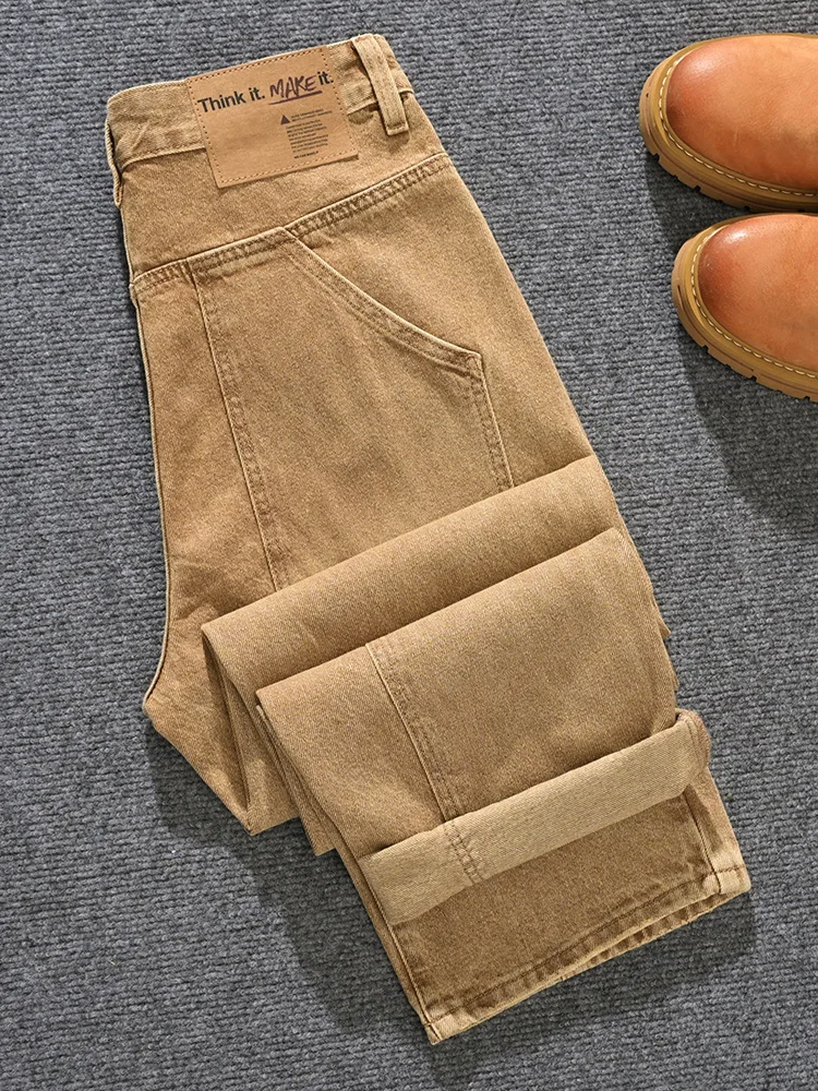 

Fashionable Korean high street heavyweight brand loose straight leg jeans for men, retro washed wide leg pants for youth