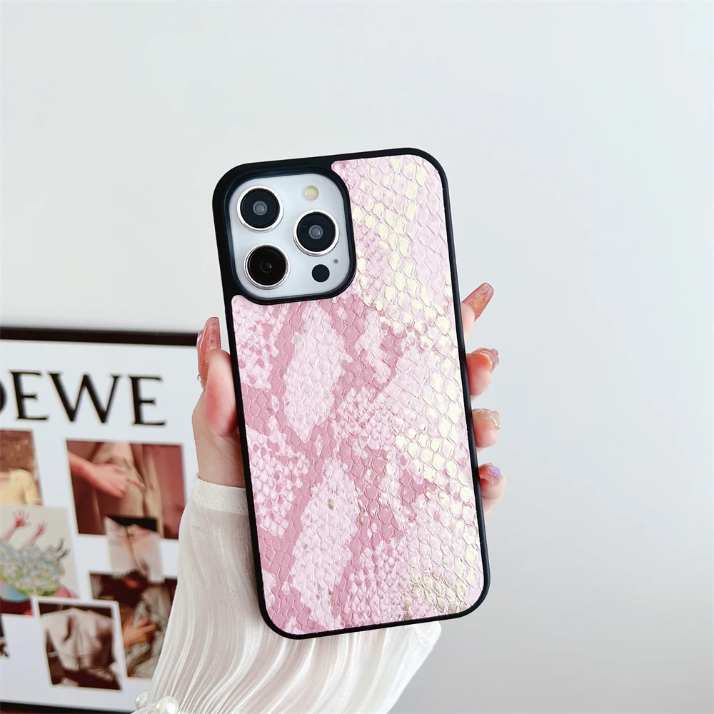 Fashion brand lovely snakeskin leather phone case For iphone 16 15 14 13 12 Pro Max soft cover fundas