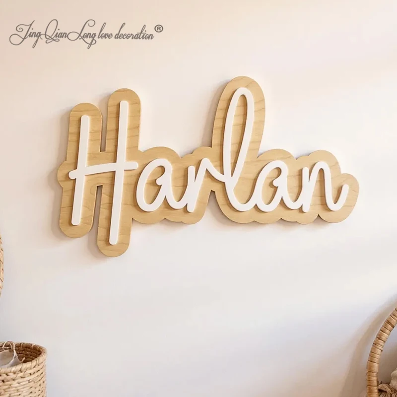 

Custom Name Sign Double Layer Wood Nursery Wall Decor Personalised Baby Room Name Plaque Kids Bedroom Sign