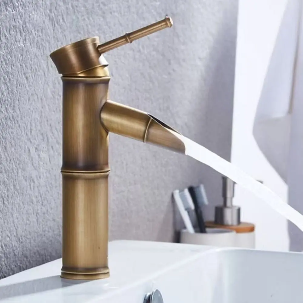 

Brass Bamboo Shape Faucet Deck Mounted Single Handle Sink Faucet Hot and Cold Water Anti-corrosion Basin Faucet Bathroom