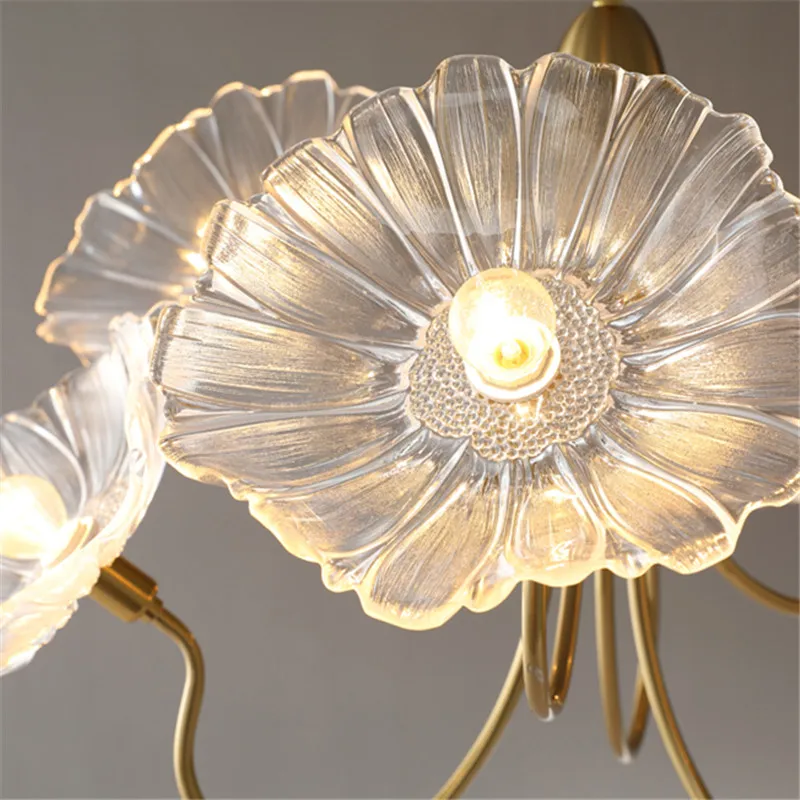 Modern pink flowers Chandelier brass metal led glass ceiling light  Bedroom Luxury medieval Lamp Home Decor beside Hanging Light