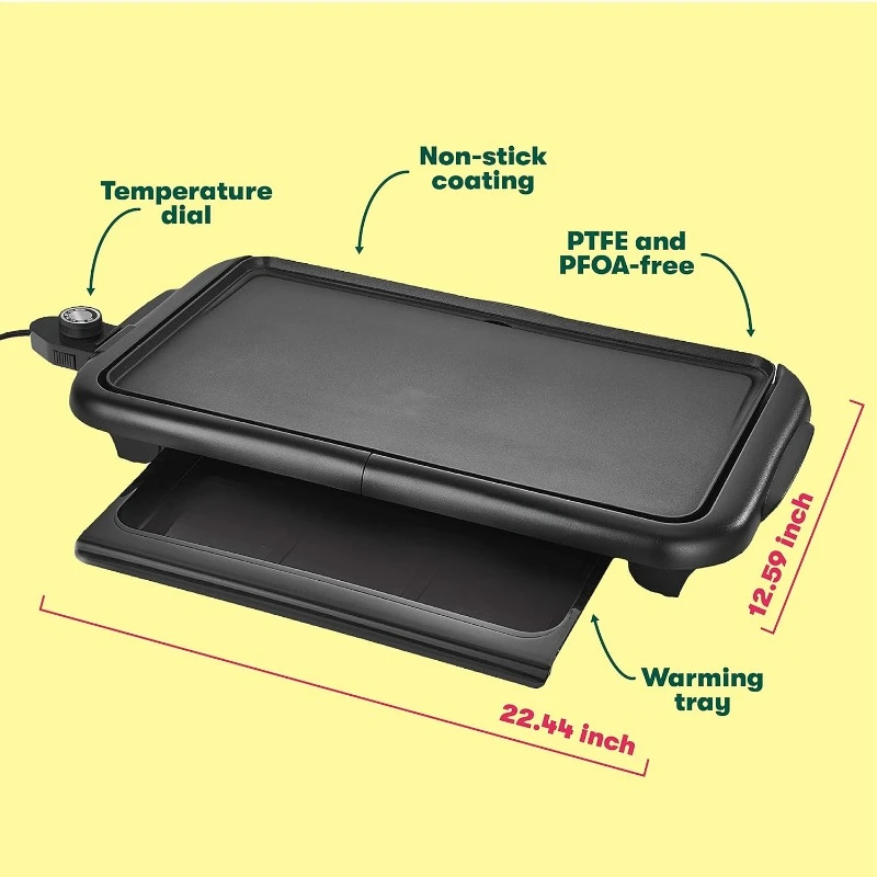 Electric Griddle with Warming Tray - Smokeless Indoor Grill, Nonstick Surface, Adjustable Temperature & Cool-touch Handles