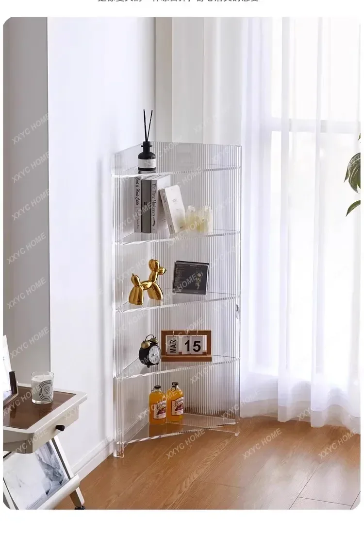 A  Light luxury acrylic storage transparent bookshelf edge several bedrooms floor display storage rack