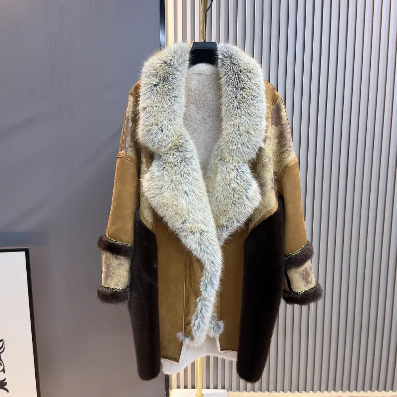 European Winter New Faux Fur One-Piece Fox Furry Collar Elegant Thickened Warm Jacket Korean Style Coat for Women's Windbreaker