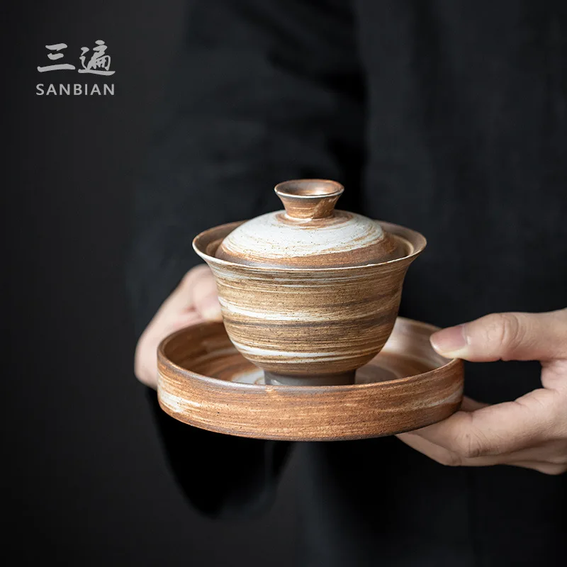 

★★Shadow White Japanese-Style Ceramic Powder Rock Ore Household Tea Bowl Tea Cup Retro Kung Fu Tea Teaware Single Tureen